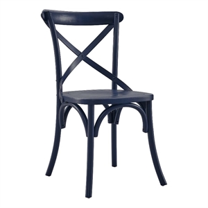 modway gear elm wood dining side chair in midnight blue finish