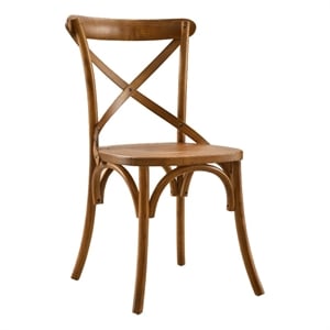 modway gear modern style elm wood dining side chair in walnut finish