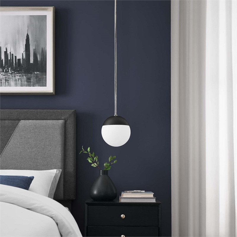 Modway Stellar 1-Light Metal and Glass Pendant Light in Opal/Polished Nickel