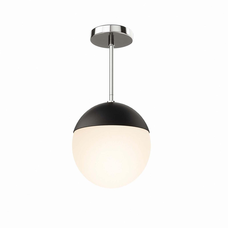 Modway Stellar 1-Light Metal and Glass Pendant Light in Opal/Polished Nickel