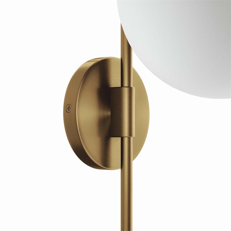 Modway Stellar 1-Light Metal and Glass Wall Sconce in Opal and Satin Brass
