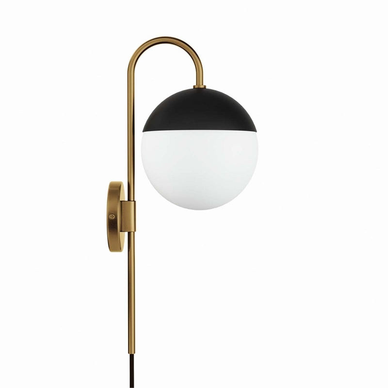 Modway Stellar 1-Light Metal and Glass Wall Sconce in Opal and Satin Brass