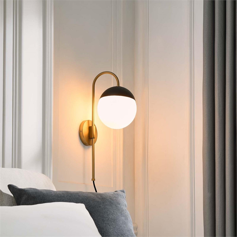 Modway Stellar 1-Light Metal and Glass Wall Sconce in Opal and Satin Brass