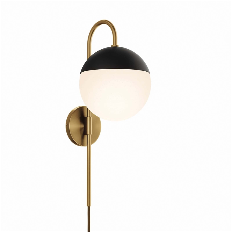Modway Stellar 1-Light Metal and Glass Wall Sconce in Opal and Satin Brass