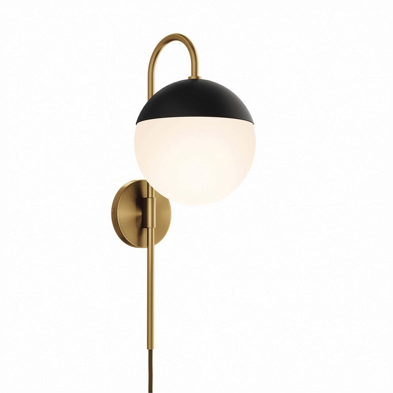 Modway Stellar 1-Light Metal and Glass Wall Sconce in Opal and Satin Brass
