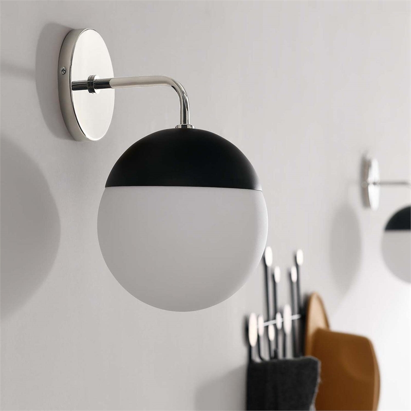 Modway Stellar 1-Light Metal and Glass Wall Sconce in Opal/Polished Nickel