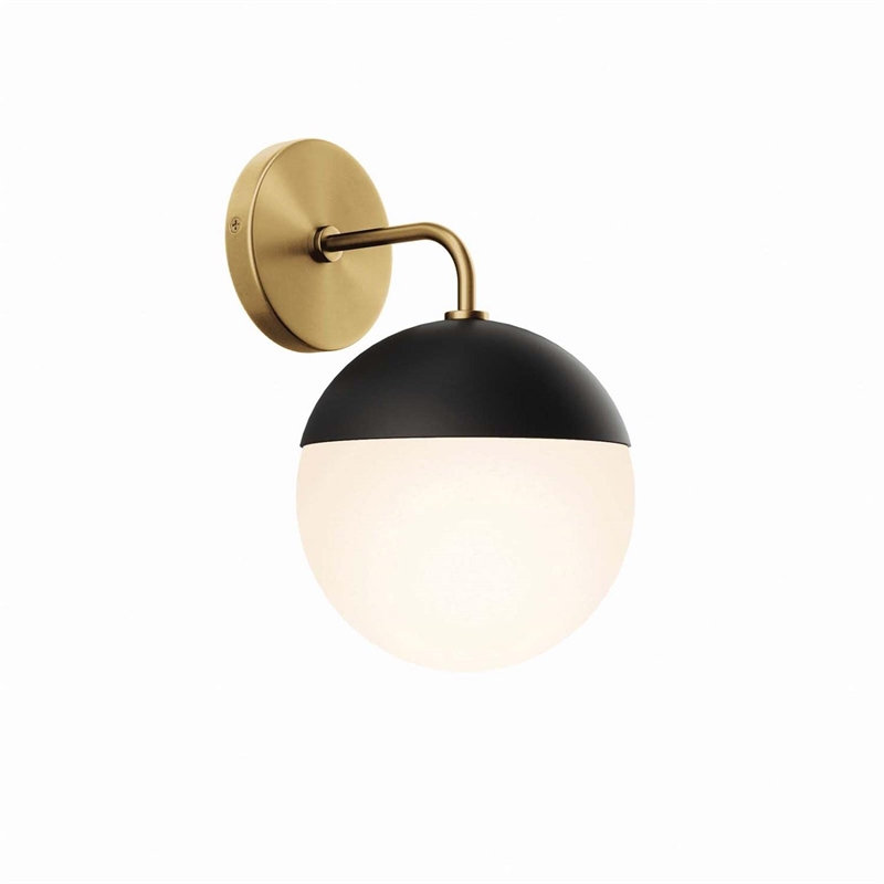 Modway Stellar 1-Light Metal and Glass Wall Sconce in Opal/Satin Brass
