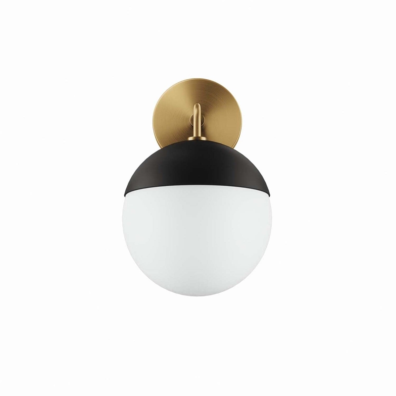 Modway Stellar 1-Light Metal and Glass Wall Sconce in Opal/Satin Brass