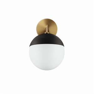 Modway Stellar 1-Light Metal and Glass Wall Sconce in Opal/Satin Brass