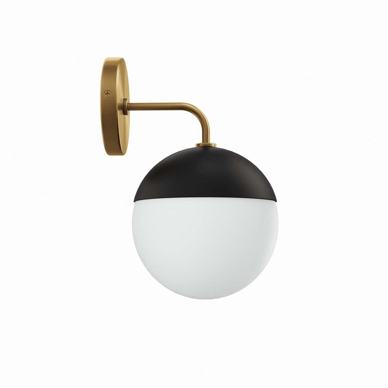 Modway Stellar 1-Light Metal and Glass Wall Sconce in Opal/Satin Brass