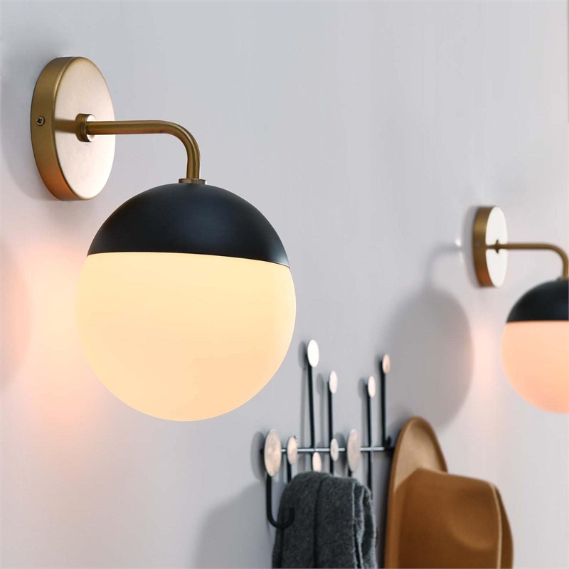 Modway Stellar 1-Light Metal and Glass Wall Sconce in Opal/Satin Brass