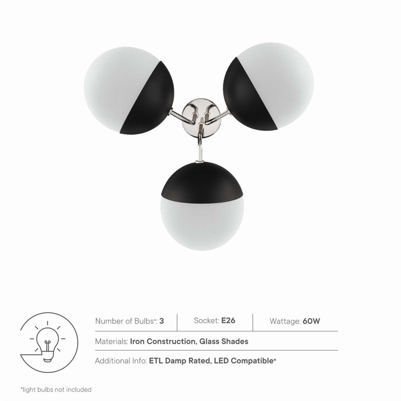 Modway Stellar 3-Light Metal and Glass Semi-Flush Ceiling Light in Opal/Nickel