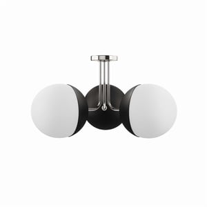 Modway Stellar 3-Light Metal and Glass Semi-Flush Ceiling Light in Opal/Nickel