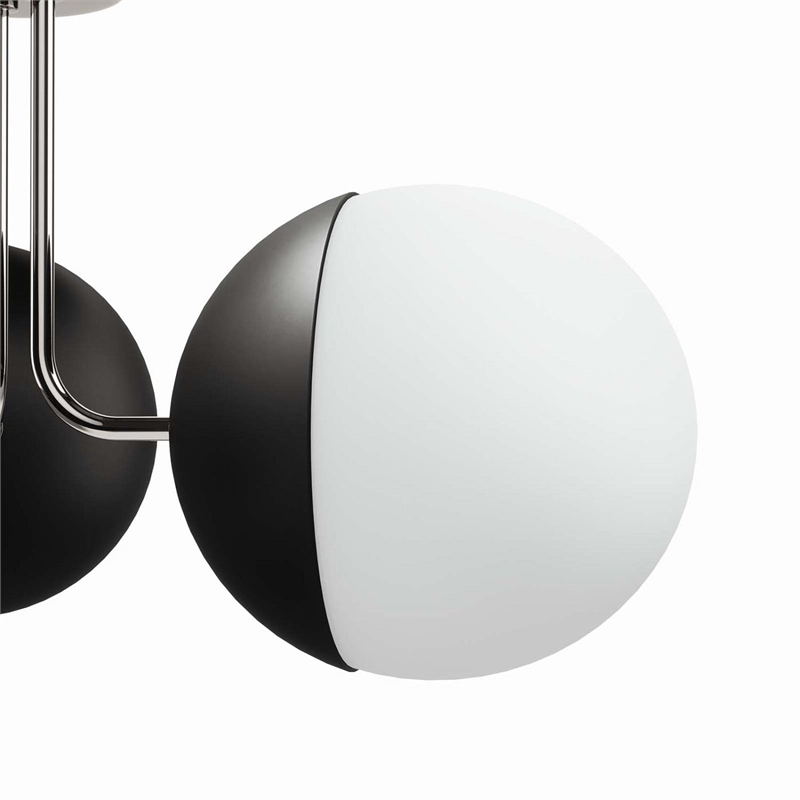 Modway Stellar 3-Light Metal and Glass Semi-Flush Ceiling Light in Opal/Nickel