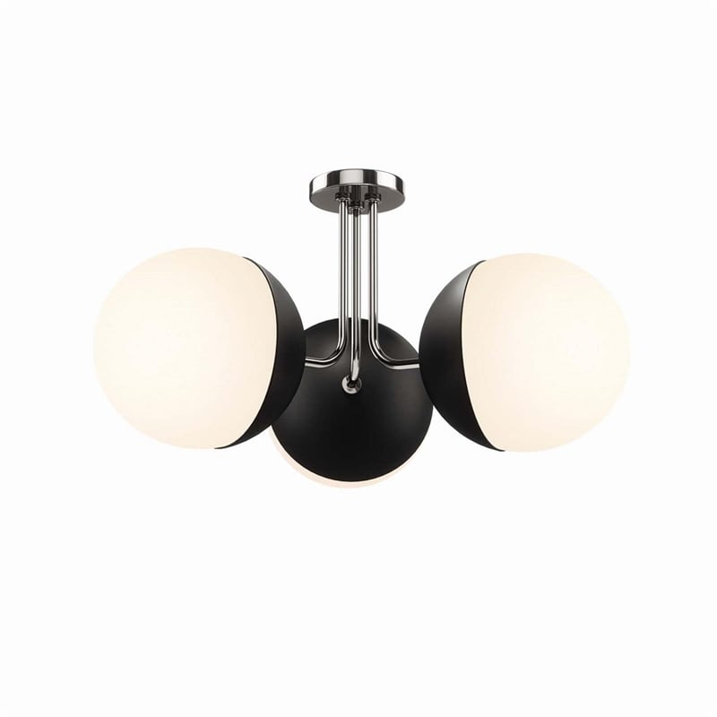 Modway Stellar 3-Light Metal and Glass Semi-Flush Ceiling Light in Opal/Nickel