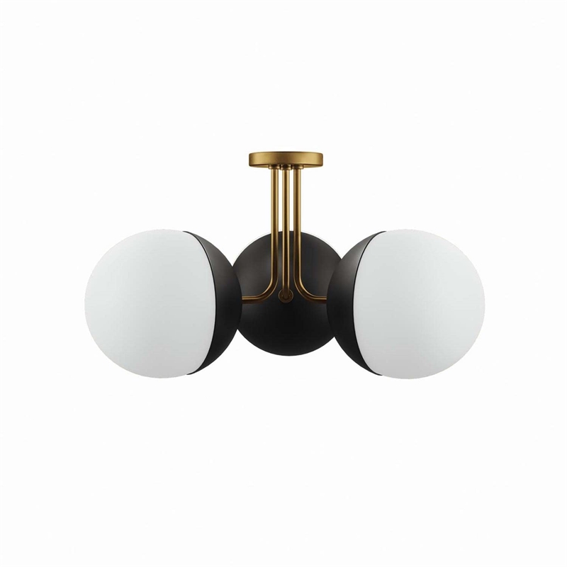 Modway Stellar 3-Light Metal and Glass Semi-Flush Ceiling Light in Opal/Brass
