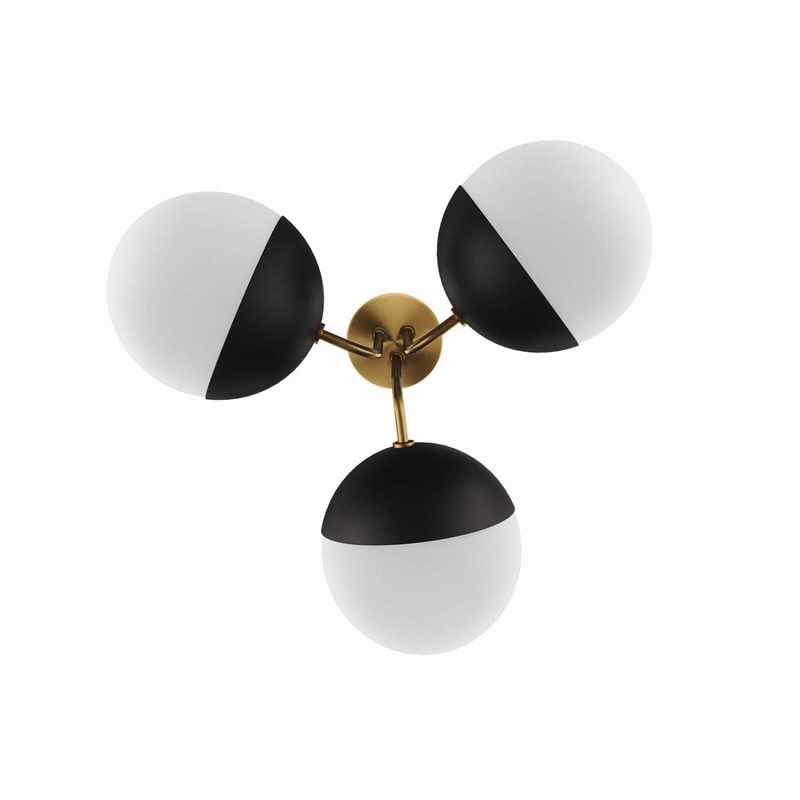 Modway Stellar 3-Light Metal and Glass Semi-Flush Ceiling Light in Opal/Brass