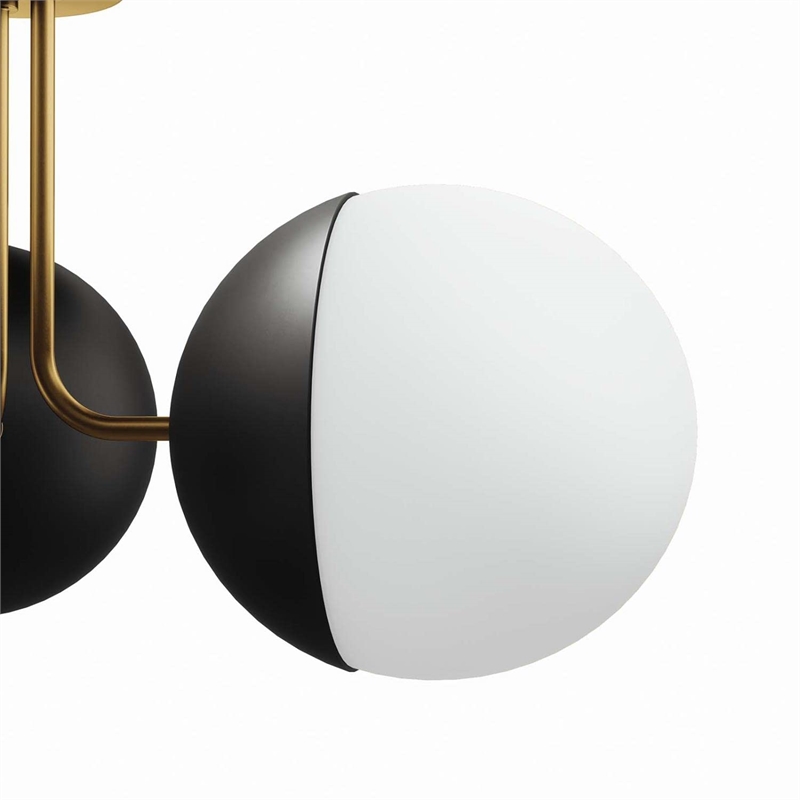 Modway Stellar 3-Light Metal and Glass Semi-Flush Ceiling Light in Opal/Brass