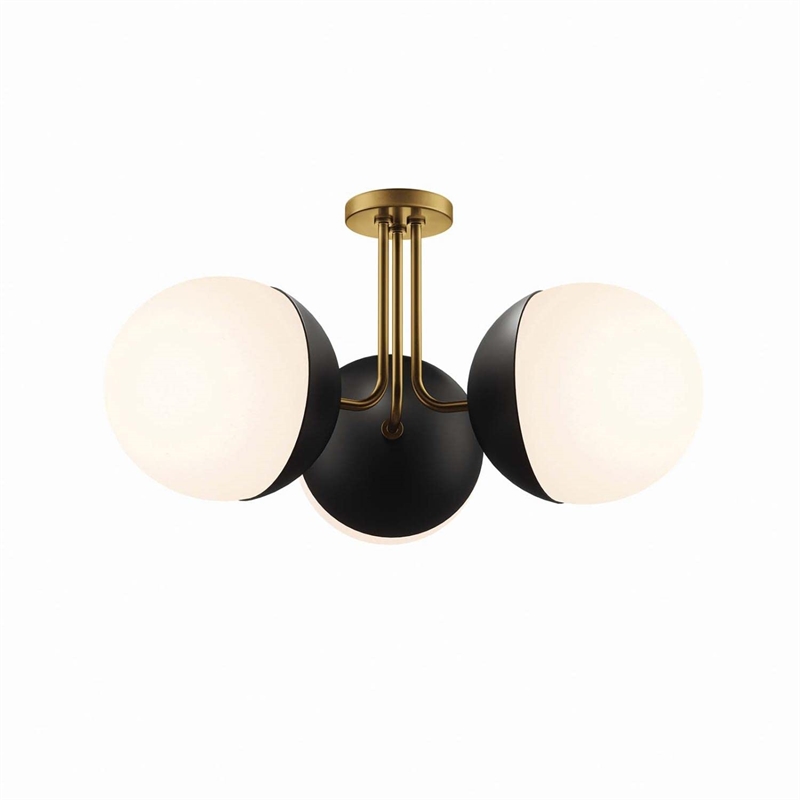 Modway Stellar 3-Light Metal and Glass Semi-Flush Ceiling Light in Opal/Brass