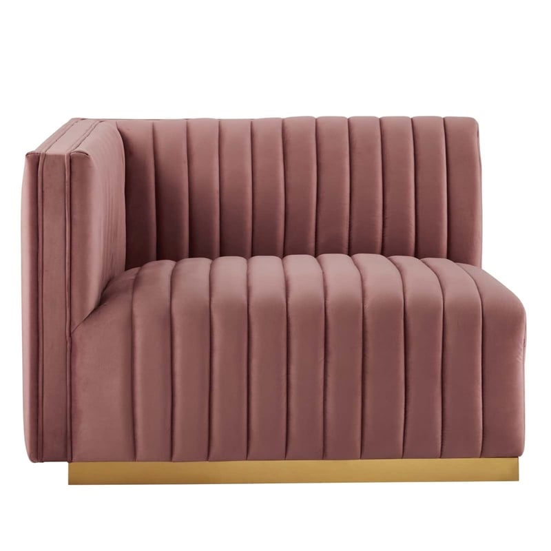 Modway Conjure Channel Tufted Performance Velvet Left-Arm Chair in Gold/Rose