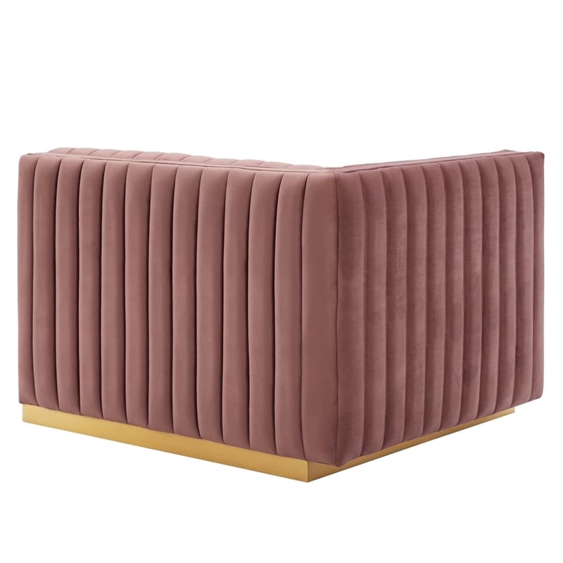 Modway Conjure Channel Tufted Performance Velvet Left-Arm Chair in Gold/Rose