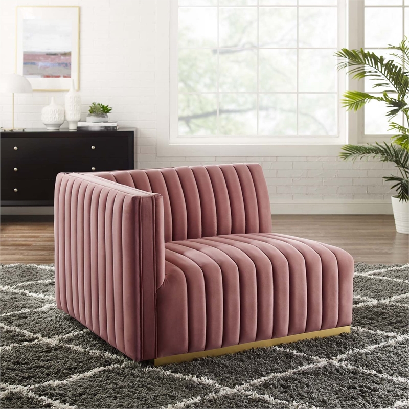 Modway Conjure Channel Tufted Performance Velvet Left-Arm Chair in Gold/Rose