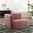 Modway Conjure Channel Tufted Performance Velvet Left-Arm Chair in Gold/Rose