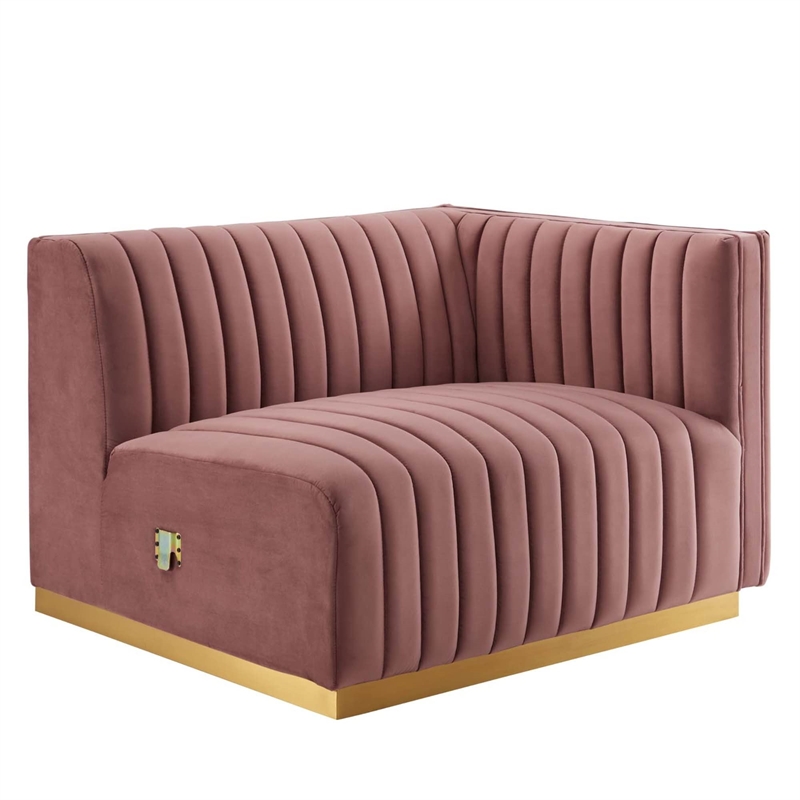 Modway Conjure Channel Tufted Performance Velvet Right-Arm Chair in Gold/Rose