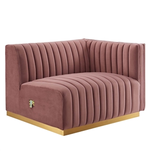 Modway Conjure Channel Tufted Performance Velvet Right-Arm Chair in Gold/Rose