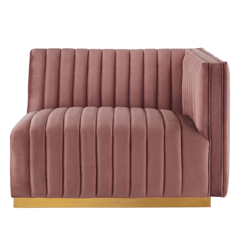 Modway Conjure Channel Tufted Performance Velvet Right-Arm Chair in Gold/Rose