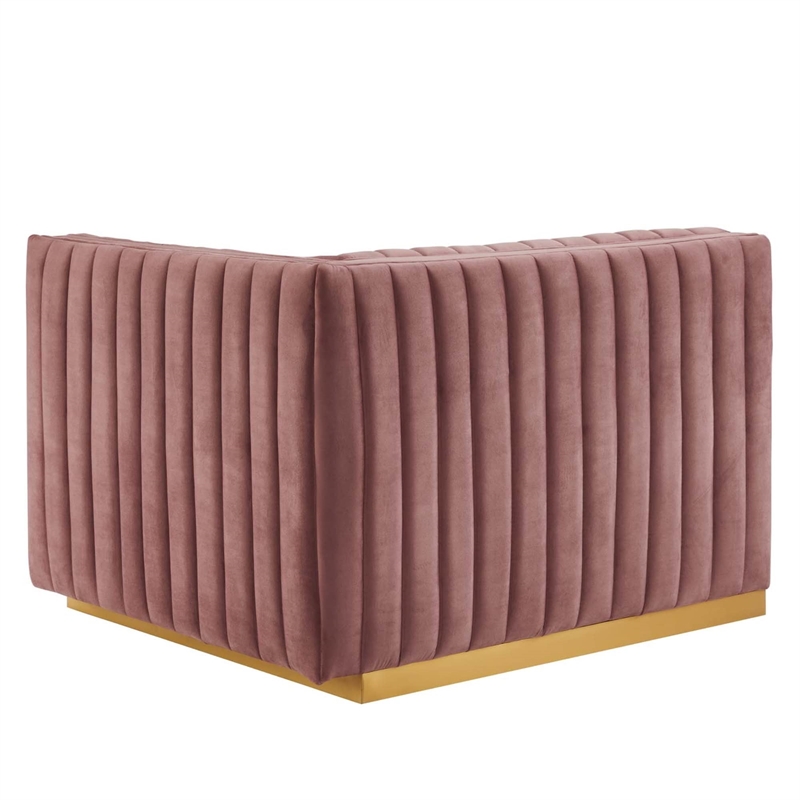 Modway Conjure Channel Tufted Performance Velvet Right-Arm Chair in Gold/Rose