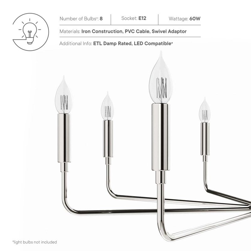 Modway Rekindle 8-Light Iron Metal Chandelier in Polished Nickel
