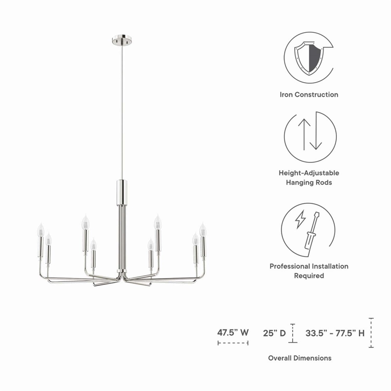 Modway Rekindle 8-Light Iron Metal Chandelier in Polished Nickel