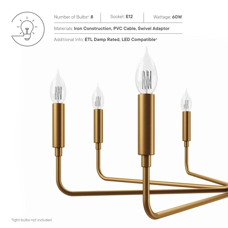 Modway Rekindle 8-Light Iron Metal Chandelier in Satin Brass