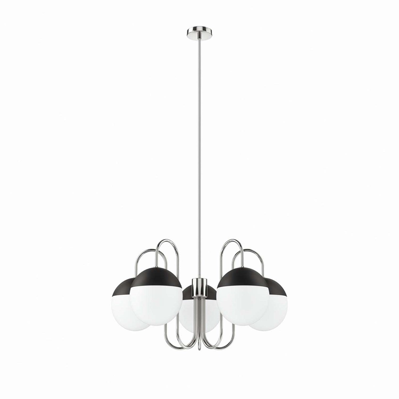 Modway Stellar 5-Light Metal and Glass Chandelier in Opal/Polished Nickel