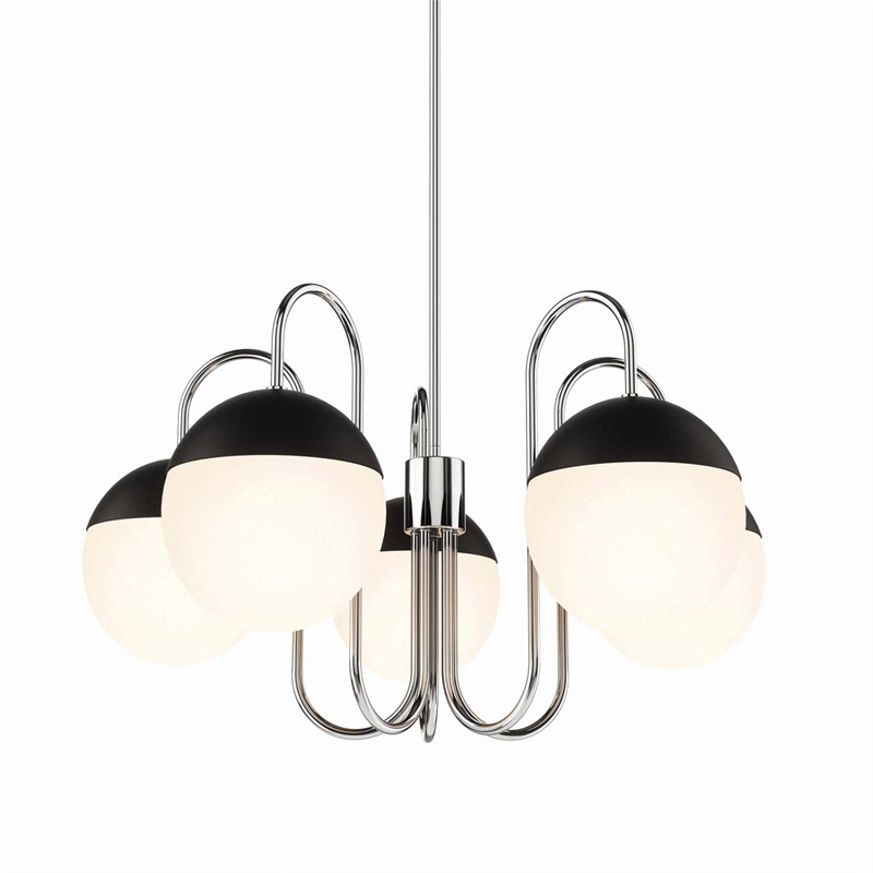 Modway Stellar 5-Light Metal and Glass Chandelier in Opal/Polished Nickel
