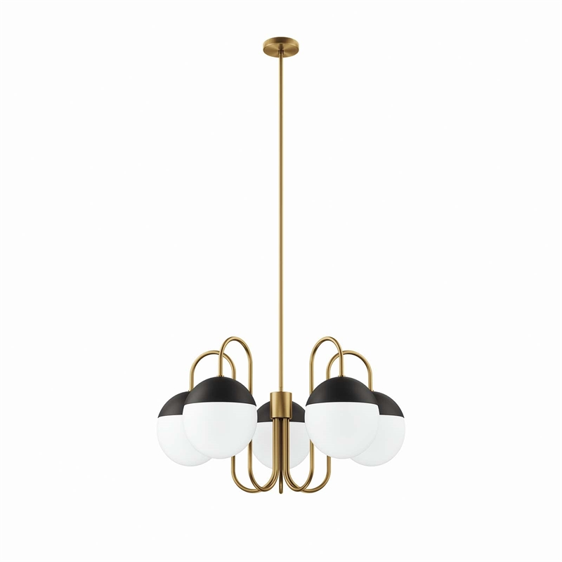 Modway Stellar 5-Light Metal and Glass Chandelier in Opal/Satin Brass