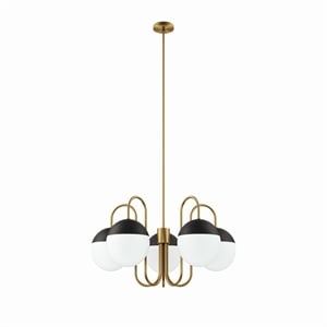 Modway Stellar 5-Light Metal and Glass Chandelier in Opal/Satin Brass