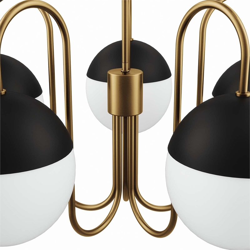 Modway Stellar 5-Light Metal and Glass Chandelier in Opal/Satin Brass