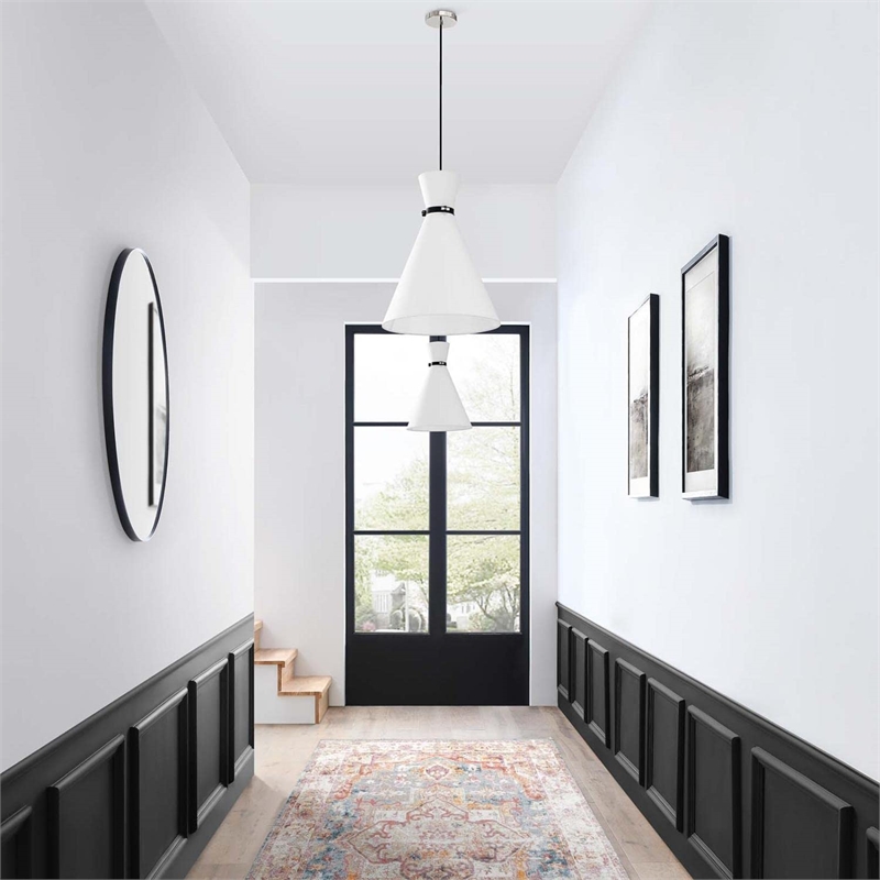 Modway Starlight 1-Light Fabric Pendant Light in White/Polished Nickel