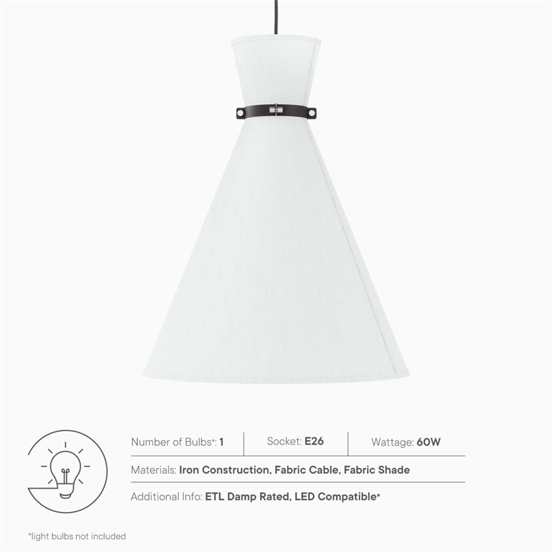 Modway Starlight 1-Light Fabric Pendant Light in White/Polished Nickel