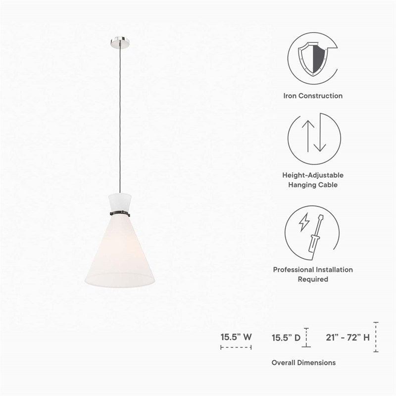 Modway Starlight 1-Light Fabric Pendant Light in White/Polished Nickel