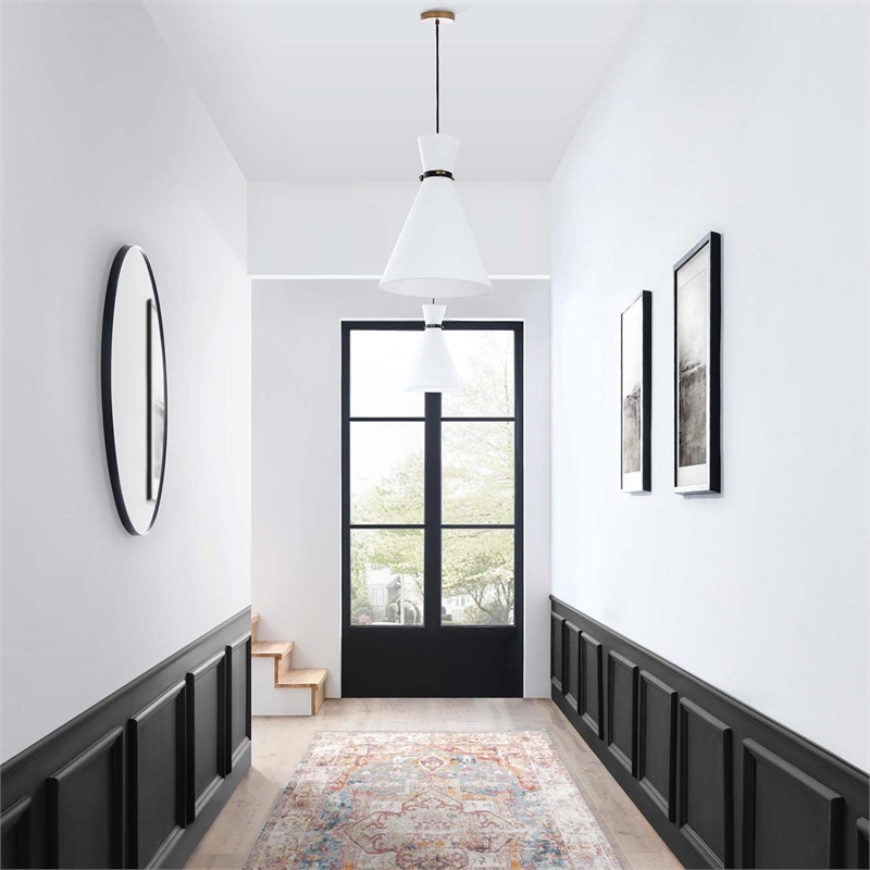 Modway Starlight 1-Light Fabric Pendant Light in White/Satin Brass