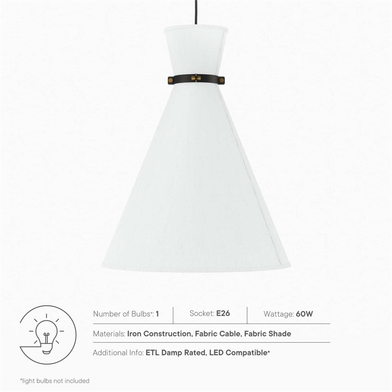 Modway Starlight 1-Light Fabric Pendant Light in White/Satin Brass