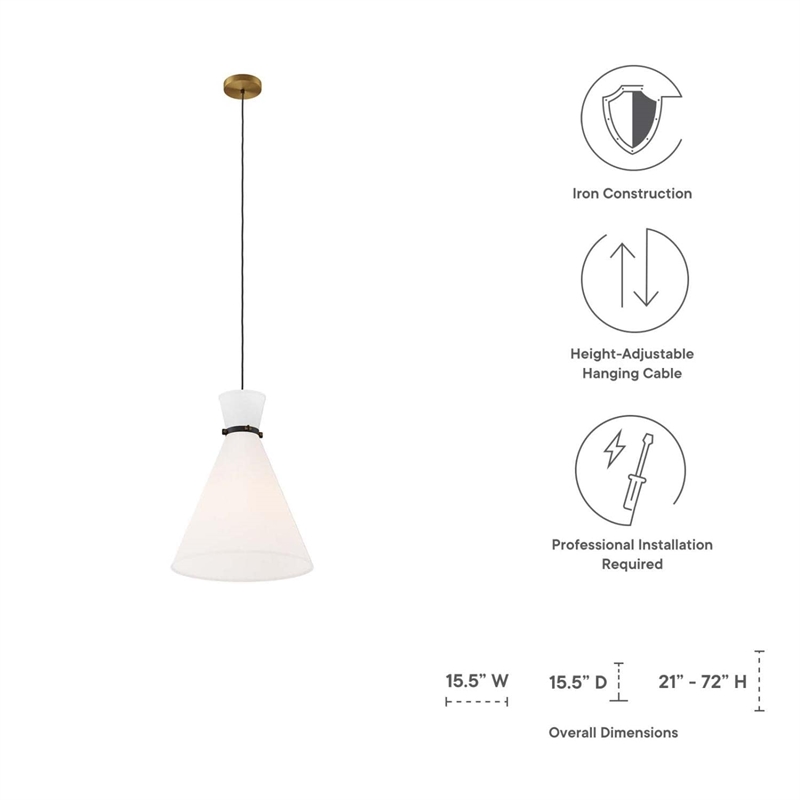 Modway Starlight 1-Light Fabric Pendant Light in White/Satin Brass