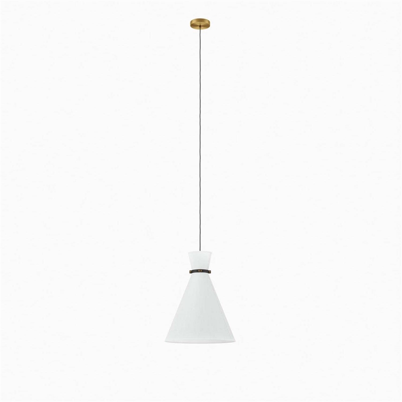 Modway Starlight 1-Light Fabric Pendant Light in White/Satin Brass