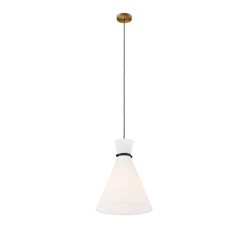Modway Starlight 1-Light Fabric Pendant Light in White/Satin Brass