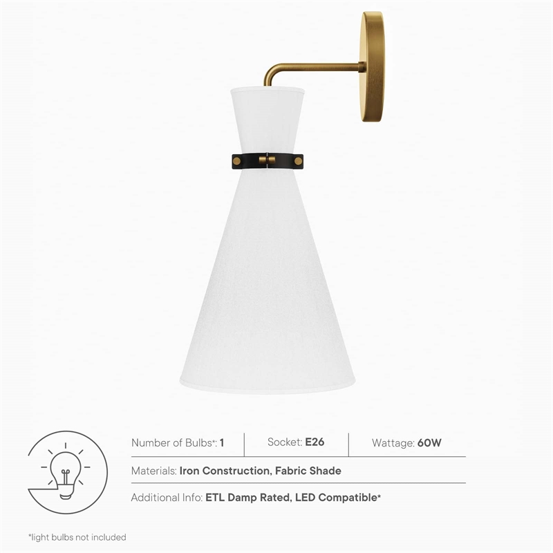 Modway Starlight 1-Light Fabric Wall Sconce in White/Satin Brass