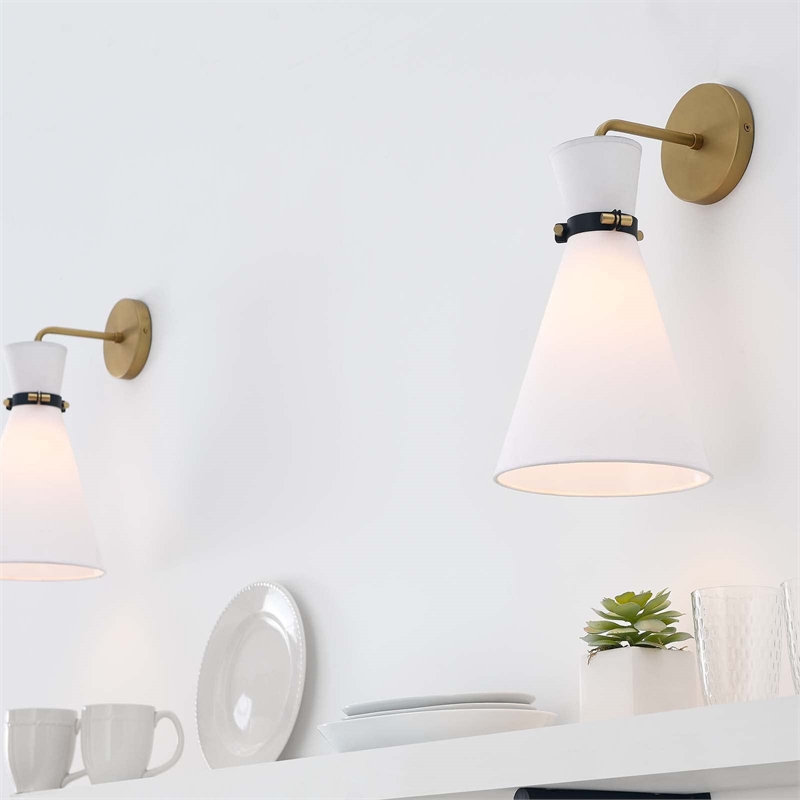 Modway Starlight 1-Light Fabric Wall Sconce in White/Satin Brass