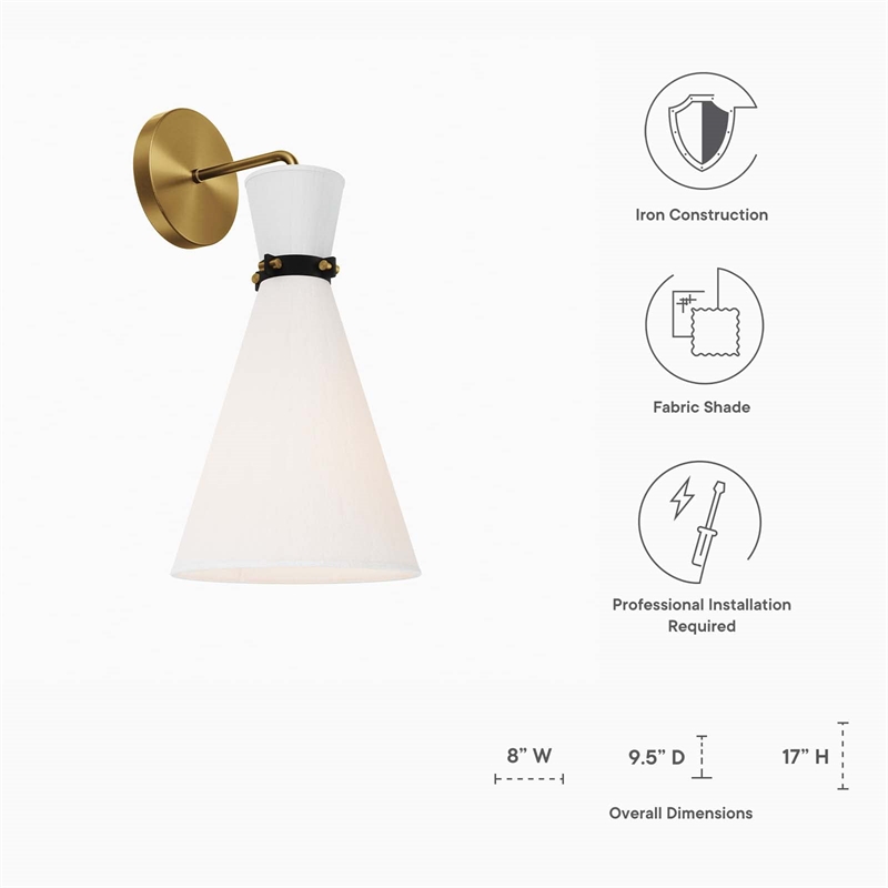 Modway Starlight 1-Light Fabric Wall Sconce in White/Satin Brass